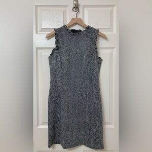 LOFT Gray High Ruffle Neck Sleeveless A-line Mini Dress 4 Preppy Career Office